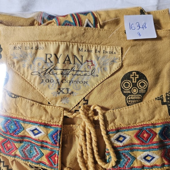 Ryan Michael Top Women's XL Mustard Embroidered Southwestern AOP Tie Neck Cotton - Picture 13 of 13